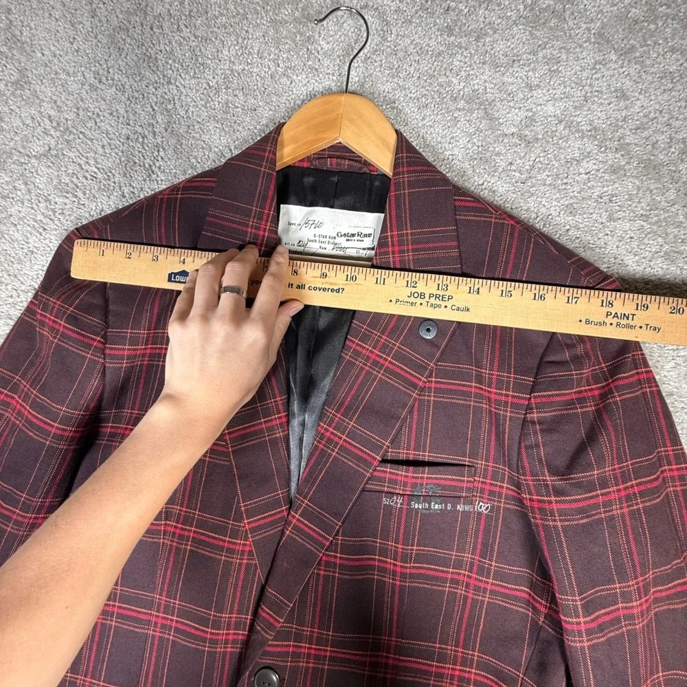 G-Star Raw Denim Men's XL Plaid Blazer Jacket Burgundy Red South East D